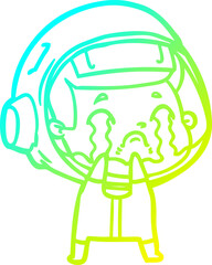 cold gradient line drawing cartoon crying astronaut