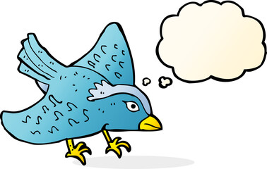 cartoon garden bird with thought bubble