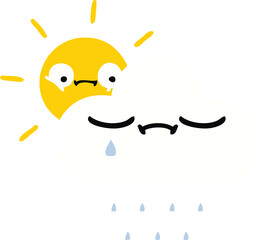 flat color retro cartoon sunshine and rain cloud