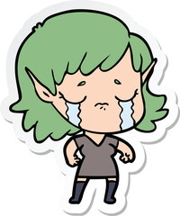 sticker of a cartoon crying elf girl