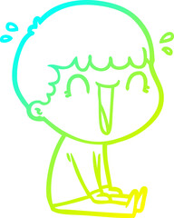 cold gradient line drawing laughing cartoon man