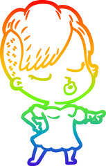 Fototapeta premium rainbow gradient line drawing cartoon pretty hipster girl