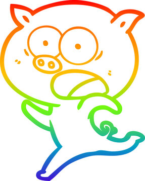 recommend clip art: rainbow gradient line drawing cartoon pig running