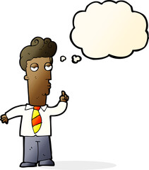 cartoon bored man asking question with thought bubble