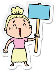 sticker of a cartoon happy old lady