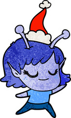 smiling alien girl textured cartoon of a wearing santa hat