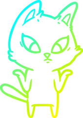 cold gradient line drawing confused cartoon cat shrugging shoulders