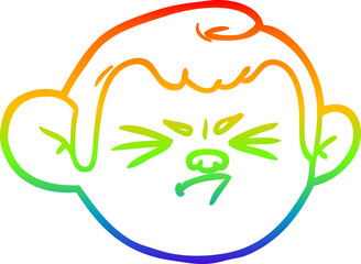 rainbow gradient line drawing cartoon monkey face