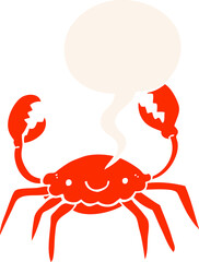 cartoon crab and speech bubble in retro style