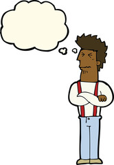 cartoon annoyed man with thought bubble