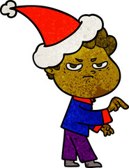 textured cartoon of a angry man wearing santa hat