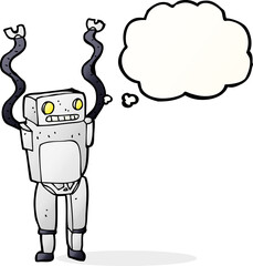cartoon funny robot with thought bubble