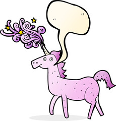 cartoon magical unicorn with speech bubble