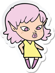 sticker of a pretty cartoon elf girl