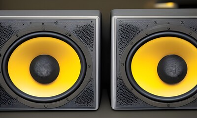 Black-and-yellow audio speakers subwoofer - Created with Generative AI