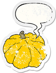 cartoon squash and speech bubble distressed sticker