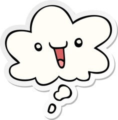 cute happy cartoon face and thought bubble as a printed sticker