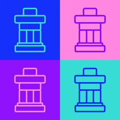 Pop art line Inukshuk icon isolated on color background. Vector