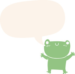 cartoon frog and speech bubble in retro style