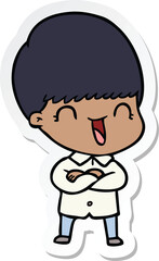 sticker of a happy cartoon boy