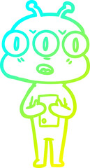 cold gradient line drawing cartoon three eyed alien