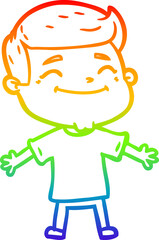rainbow gradient line drawing happy cartoon man with open arms