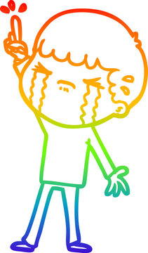 recommend clip art: rainbow gradient line drawing cartoon man crying