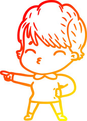 warm gradient line drawing cartoon woman thinking