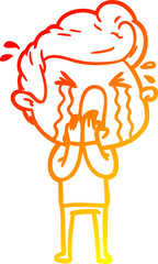 warm gradient line drawing cartoon crying man