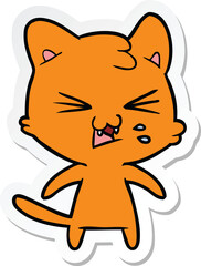 sticker of a cartoon hissing cat