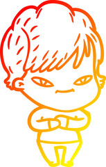 warm gradient line drawing cartoon happy woman