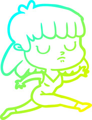 cold gradient line drawing cartoon indifferent woman running