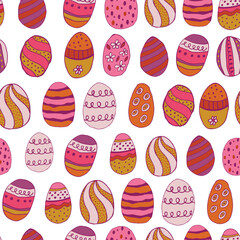 Vector seamless pattern from Easter eggs and flowers. Easter eggs. Traditional Easter ornament. Happy easter. Hand-drawn. Vector illustration.