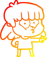 warm gradient line drawing cartoon whistling girl
