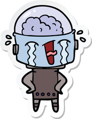 sticker of a cartoon crying robot