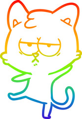 rainbow gradient line drawing bored cartoon cat