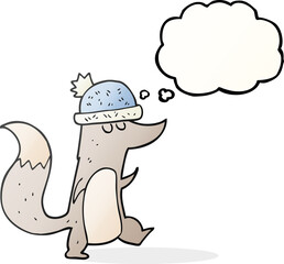 thought bubble cartoon little wolf wearing hat