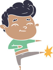 happy flat color style cartoon man kicking