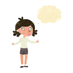 cartoon confused woman with thought bubble