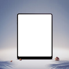 Blank digital tablet and palm leaves