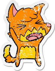distressed sticker of a angry cartoon fox