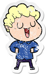 distressed sticker of a laughing cartoon man