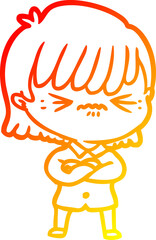 warm gradient line drawing annoyed cartoon girl