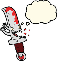 crazy knife cartoon character with thought bubble