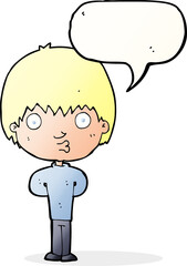 cartoon whistling boy with speech bubble