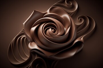Chocolate rose shape wallpaper background. Luxurious chocolate. Valentine's Day. Melting chocolate. Generative AI.