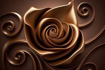 Chocolate rose shape wallpaper background. Luxurious chocolate. Valentine's Day. Melting chocolate. Generative AI.