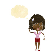 cartoon pretty woman with idea with thought bubble