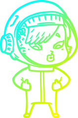 cold gradient line drawing cartoon astronaut woman