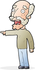 cartoon scared old man pointing